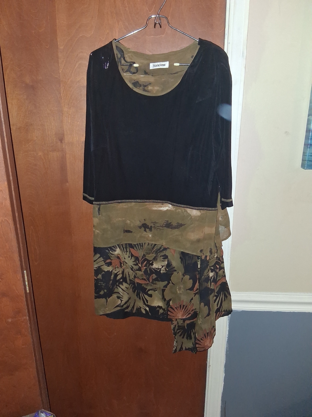 Nicole Miller Black and Olive Floral Layered Skirt Set
